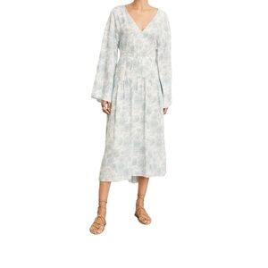 Vince Dahlia Long Sleeve Double V-Neck Dress in Off White and Blue Women’s SZ XL